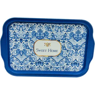 Azulejos Sweet Home Desenli Kulplu Metal Tepsi, 21 x 31 cm