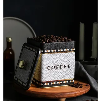 Mosaic Coffee Desenli Kare Metal Kutu, 12 x 12 x 13.7 cm, 1.8 lt