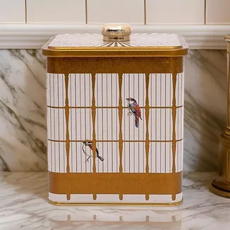 Bird Cage Desenli Kare Metal Kutu, 12 x 12 x 13.7 cm, 1.8 lt