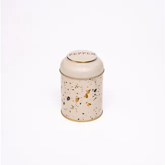 Terrazzo Cream Desenli Yuvarlak Metal Kutu, 9 x 11 cm, 0.6 lt