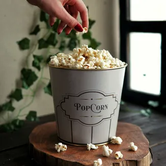 Retro Popcorn Desenli Patlamış Mısır Kovası, 17.5 x 17 cm, 2.6 lt