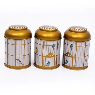 Bird Cage Desenli Metal Saklama Kabı 3 lü Set, 9 x 11 cm