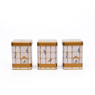 Bird Cage Desenli Kare Metal Saklama Kabı 3 lü Set, 7.5 x 7.5 cm