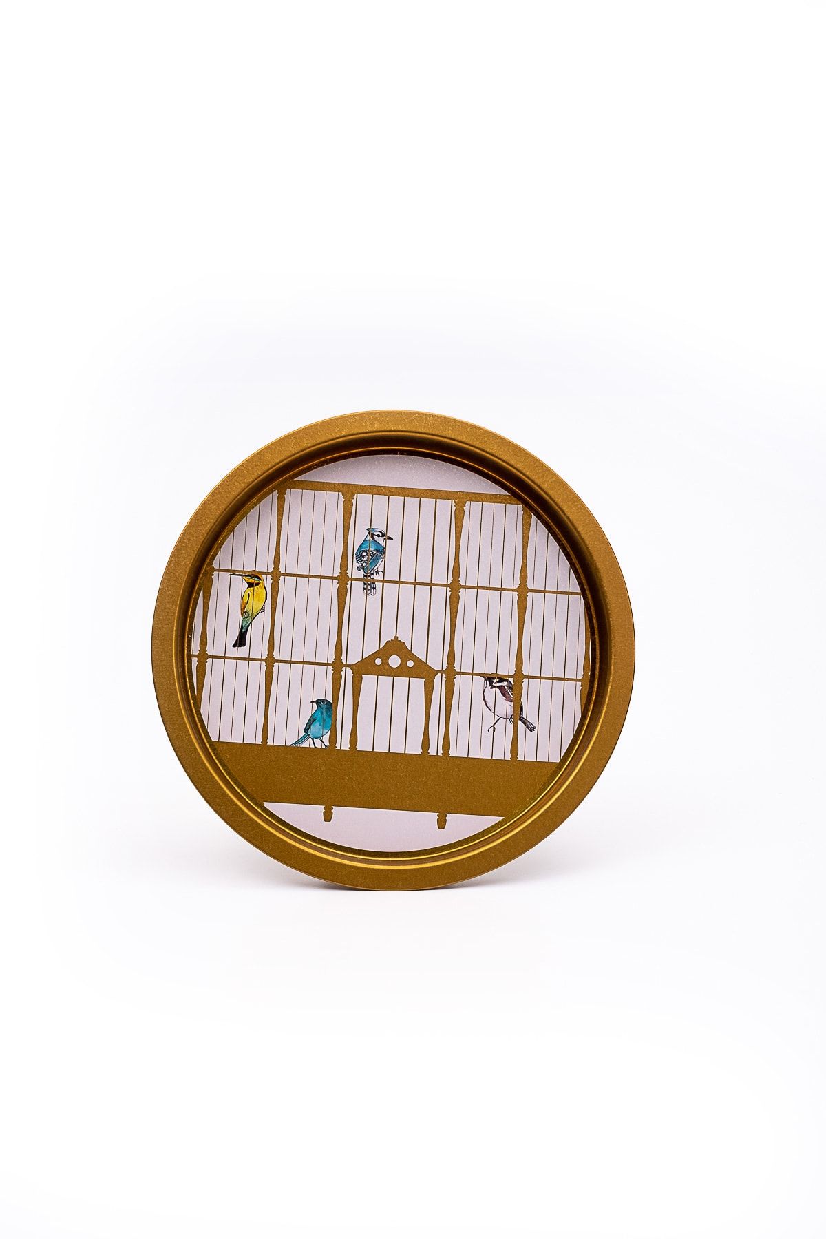 Bird Cage Desenli Yuvarlak Metal Tepsi, 31.5 cm