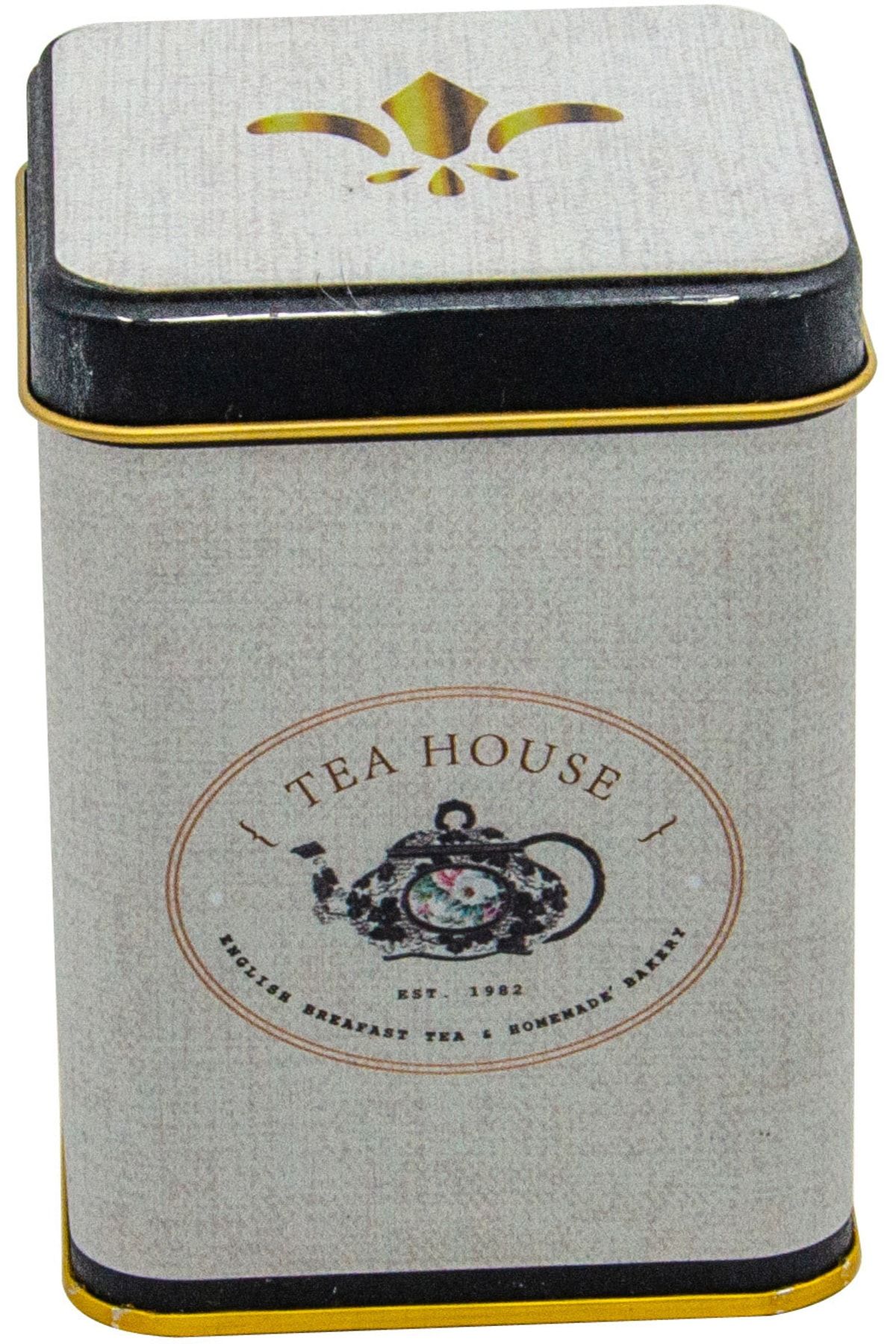 Azura Tea Desenli Kare Metal Kutu, 7.5 x 7.5 x 10 cm, 0.5 lt