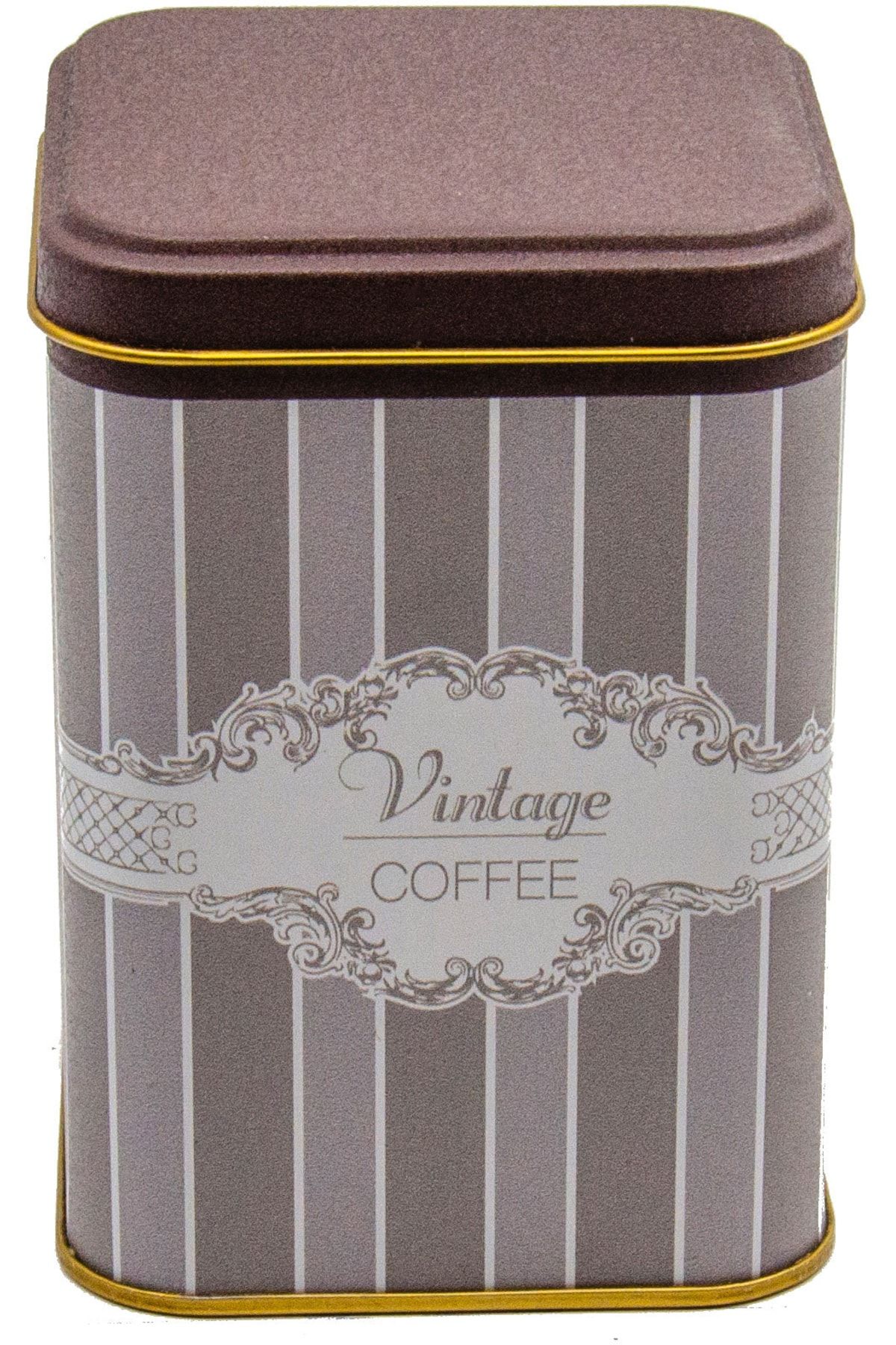 Elegance Coffee Desenli Kare Metal Kutu, 9 x 9 x 12.5 cm, 1 lt