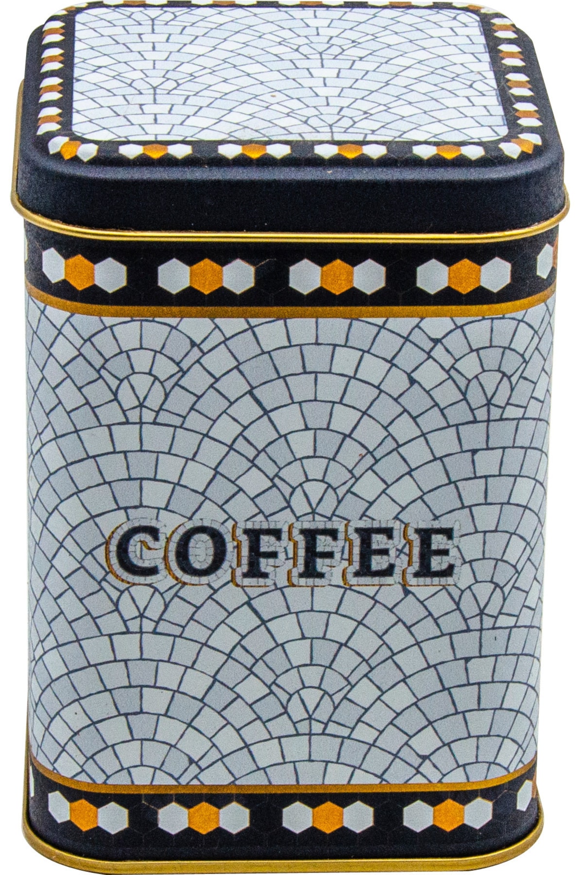 Mosaic Coffee Desenli Kare Metal Kutu, 9 x 9 x 12.5 cm, 1 lt