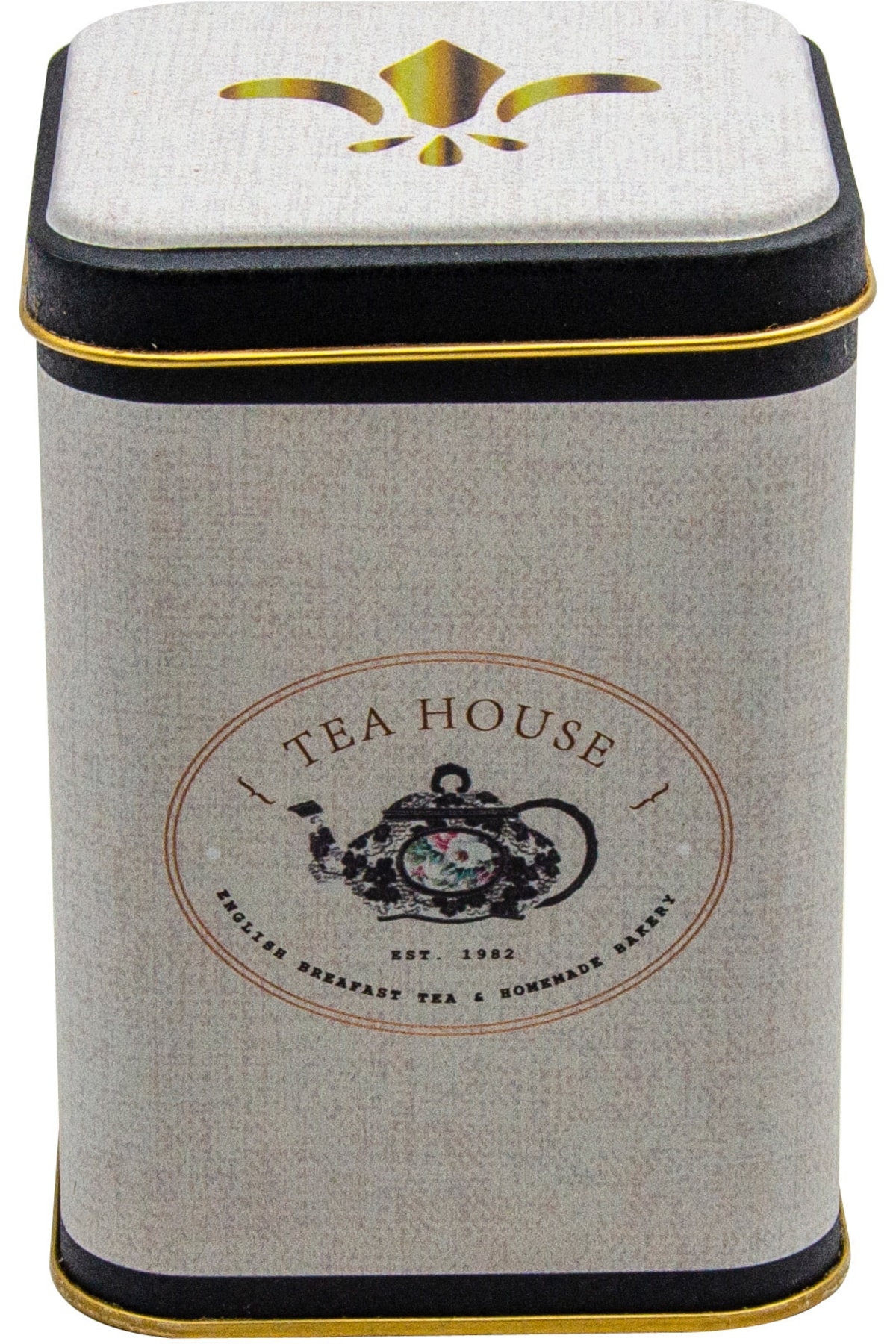 Azura Tea Desenli Kare Metal Kutu, 9 x 9 x 12.5 cm, 1 lt