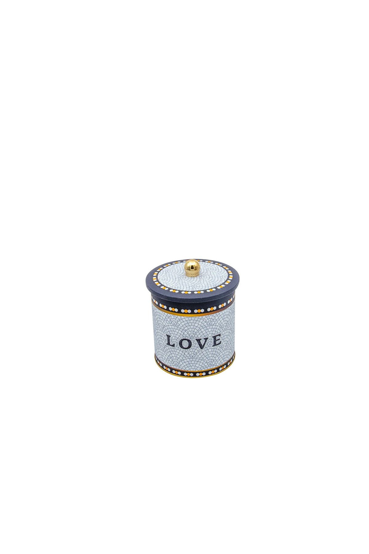 Mosaic Love Desenli Topuz Kulplu Yuvarlak Metal Kutu, 14 x 15 cm, 2.1 lt