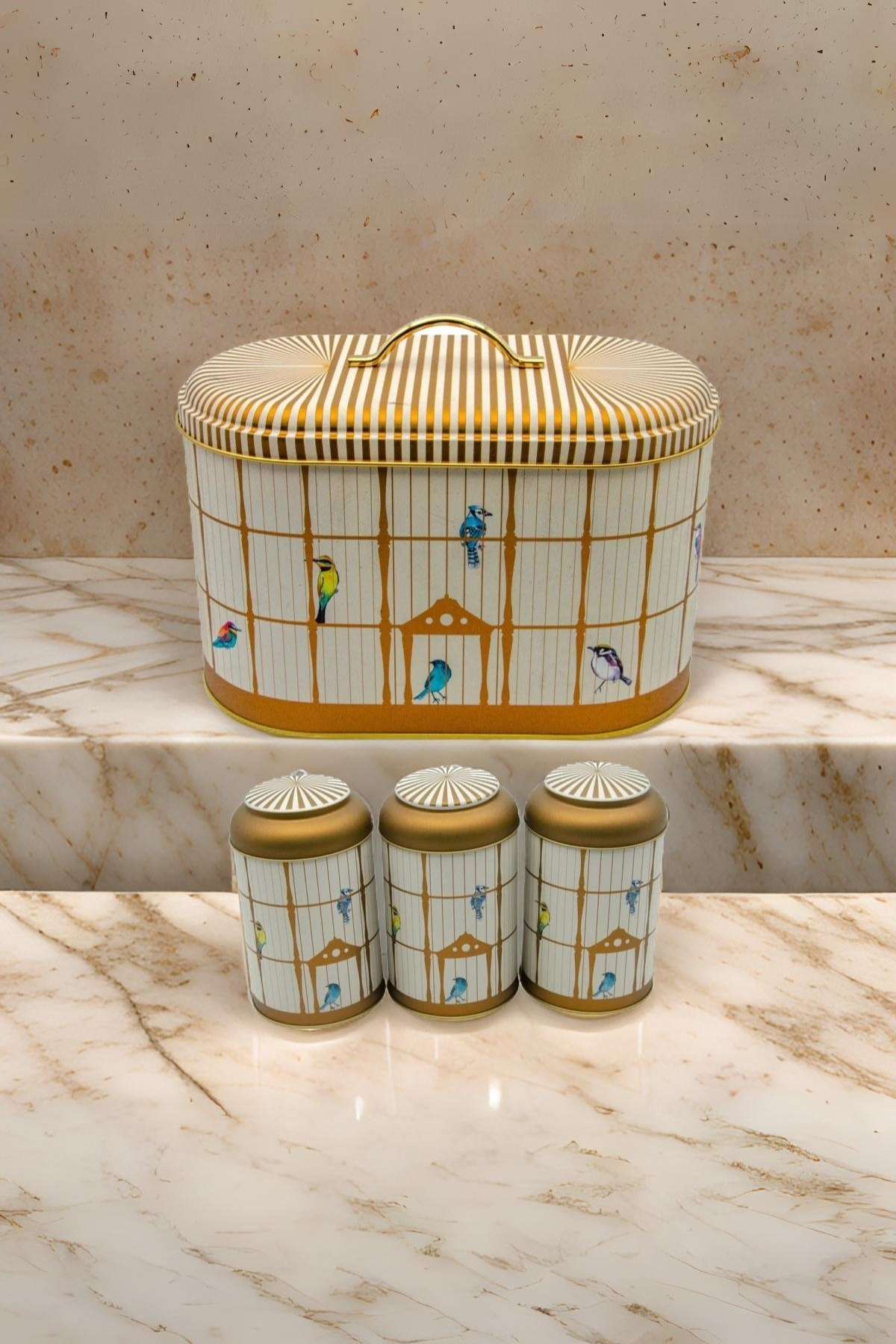 Bird Cage Desenli Oval Ekmek Kutusu ve Saklama Kabı Seti 4 lü