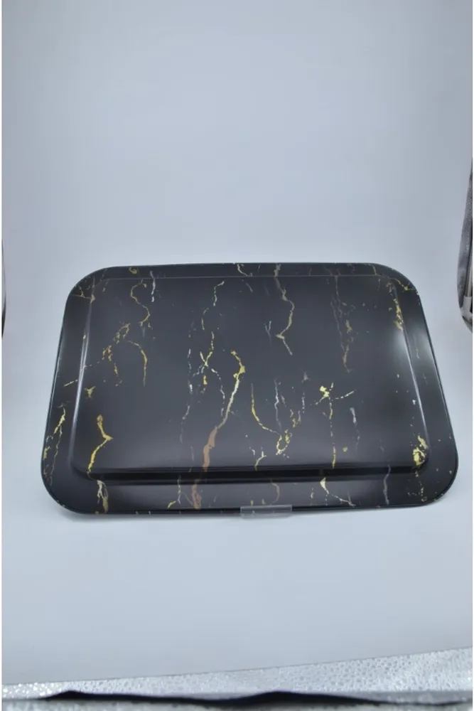 Marble Black Desenli Grande Metal Tepsi, 31 x 43 cm