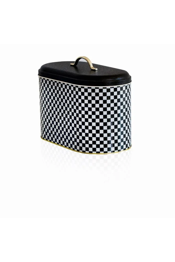 Checkers Black Desenli Oval Metal Ekmek Kutusu, 10.4 lt