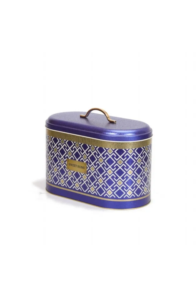 Turkish Blue_Bread Box Desenli Oval Metal Ekmek Kutusu, 10.4 lt