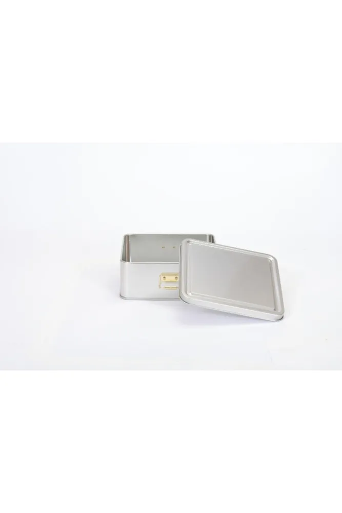 Flat Grey Desenli Kare Metal Kutu, 15.8 x 15.8 x 8.7 cm, 1.9 lt