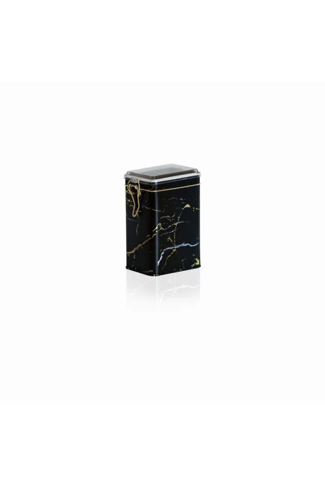 Marble Black Desenli Kilitli Kapaklı Dikdörtgen Metal Kutu, 7.5 x 10 x 15 cm, 1 lt