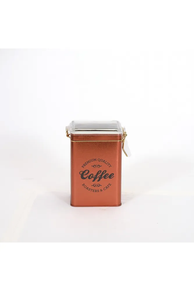 SN_Coffee Copper Desenli Kilitli Kapaklı Dikdörtgen Metal Kutu, 7.5 x 10 x 15 cm, 1 lt