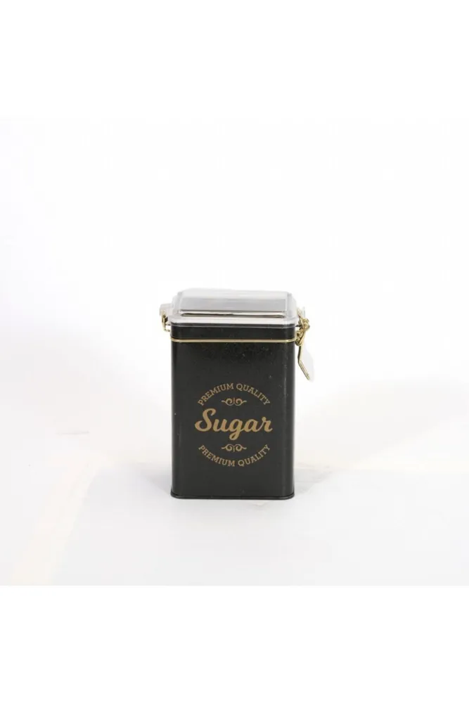 SN_Sugar Black Desenli Kilitli Kapaklı Dikdörtgen Metal Kutu, 7.5 x 10 x 15 cm, 1 lt