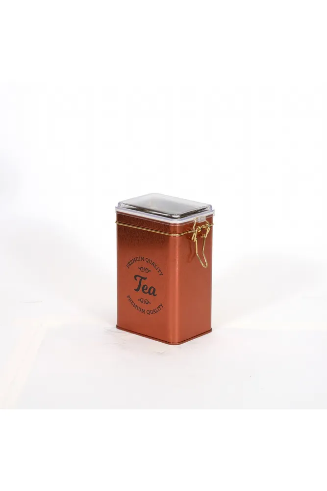SN_Tea Copper Desenli Kilitli Kapaklı Dikdörtgen Metal Kutu, 7.5 x 10 x 15 cm, 1 lt