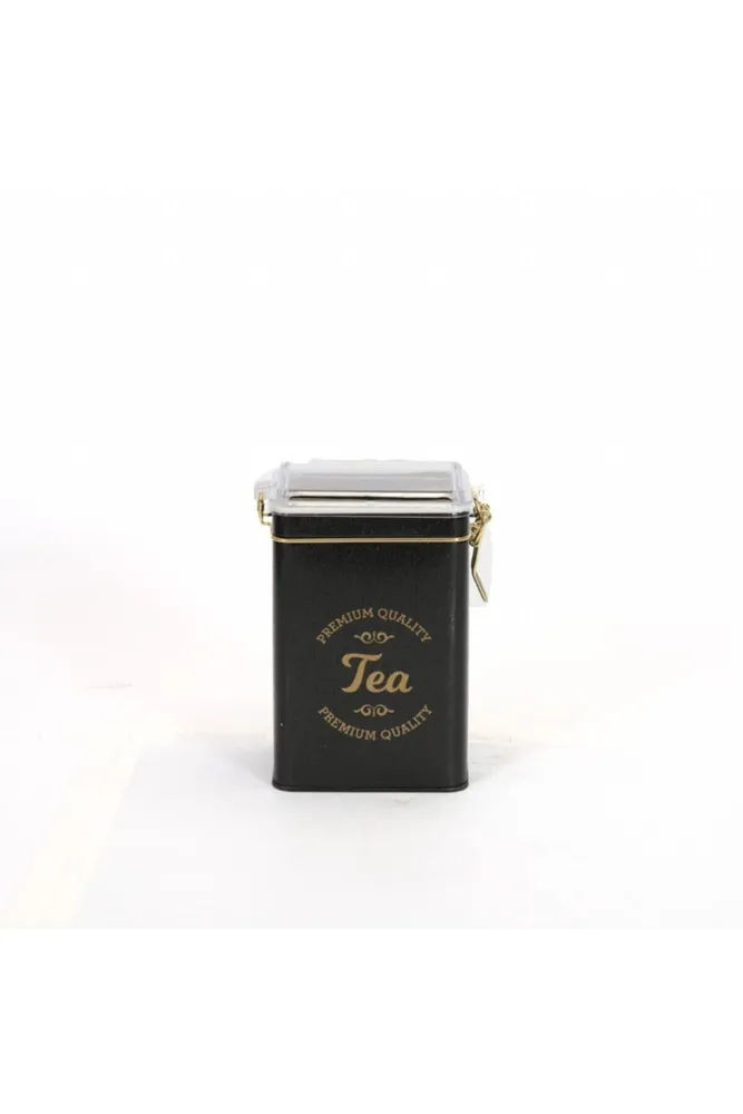 SN_Tea Black Desenli Kilitli Kapaklı Dikdörtgen Metal Kutu, 7.5 x 10 x 15 cm, 1 lt