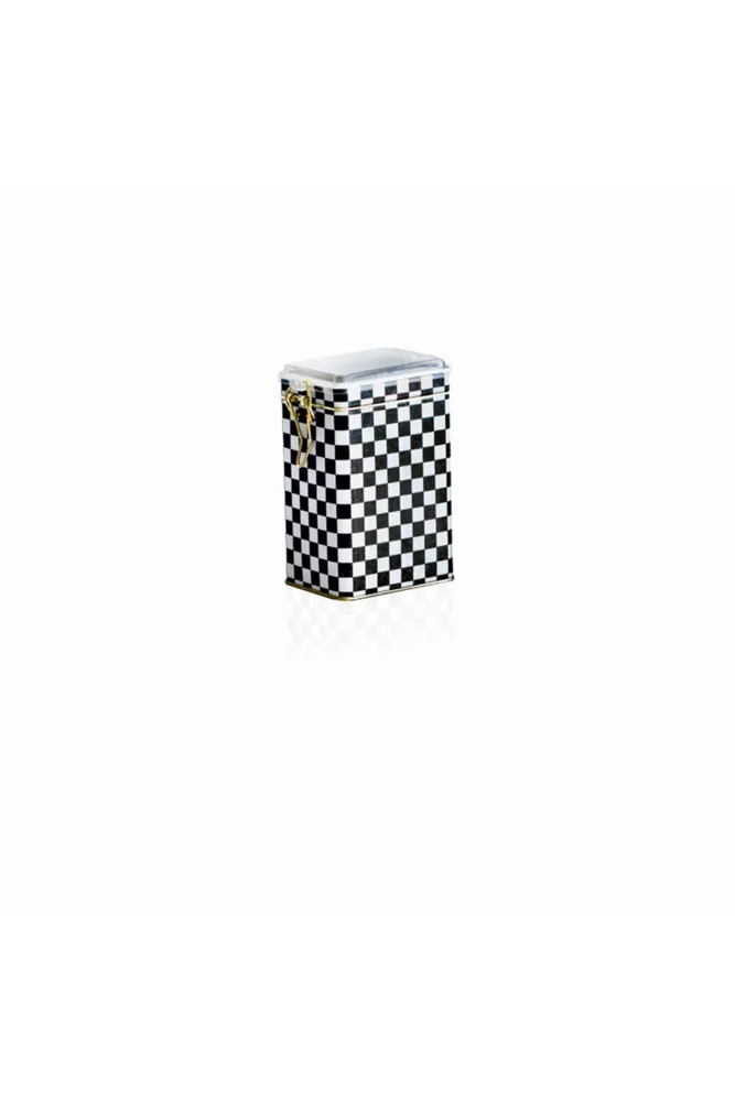 Checkers Black Desenli Kilitli Kapaklı Dikdörtgen Metal Kutu, 7.5 x 10 x 15 cm, 1 lt