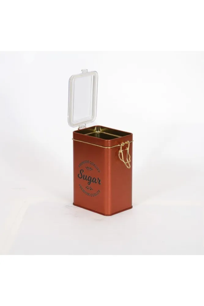 SN_Sugar Copper Desenli Kilitli Kapaklı Dikdörtgen Metal Kutu, 7.5 x 10 x 15 cm, 1 lt