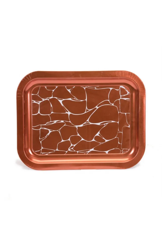 Water Brown Desenli Küçük Klasik Metal Tepsi, 23 x 30 cm
