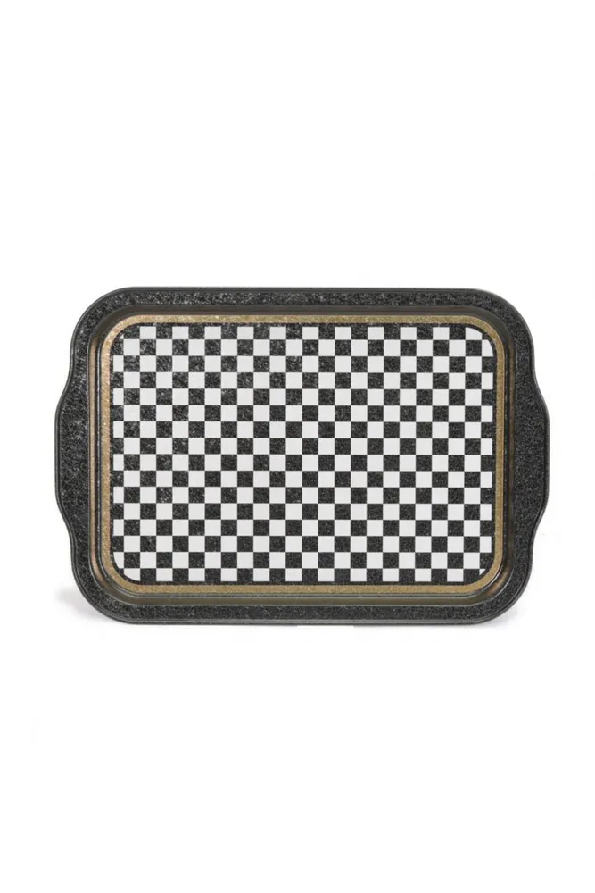 Checkers Black_Swt Home Desenli Kulplu Metal Tepsi, 21 x 31 cm