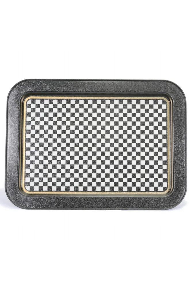 Checkers Black_Swt Home Desenli Grande Metal Tepsi, 31 x 43 cm