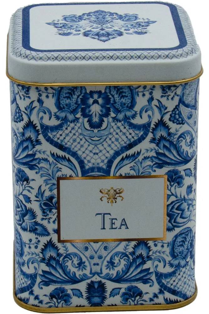 Azulejos Tea Desenli Kare Metal Kutu, 7.5 x 7.5 x 10 cm, 0.5 lt