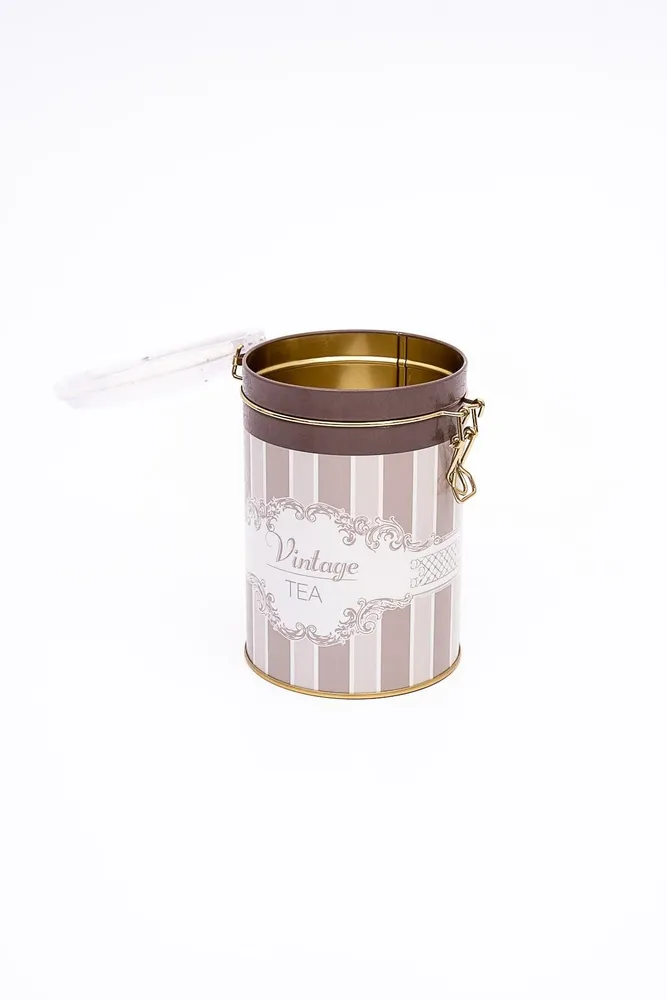 Elegance Tea Desenli Kilitli Kapaklı Yuvarlak Metal Kutu, 10.5 x 15 cm, 1.1 lt