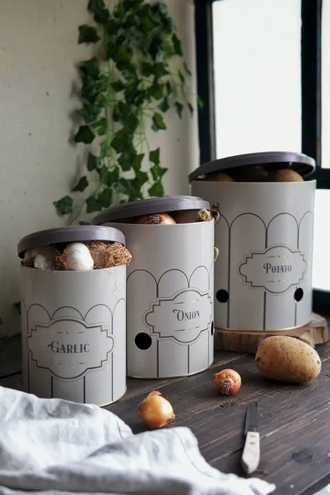 ERB29U6  - Patates Soğan Sarımsak Saklama Kabı 3 lü Set, Retro