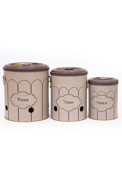 ERB29U6  - Patates Soğan Sarımsak Saklama Kabı 3 lü Set, Retro
