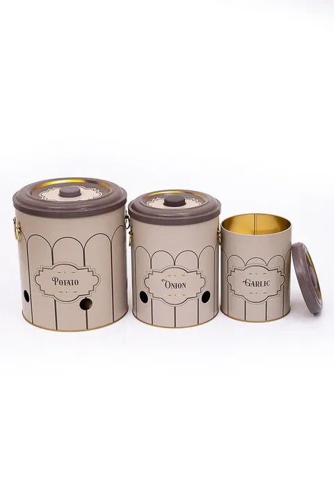 ERB29U6  - Patates Soğan Sarımsak Saklama Kabı 3 lü Set, Retro