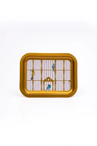 Bird Cage Desenli Küçük Klasik Metal Tepsi, 23 x 30 cm