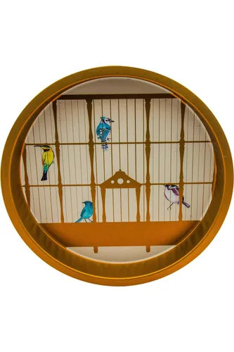 Bird Cage Desenli Yuvarlak Metal Tepsi, 37 cm