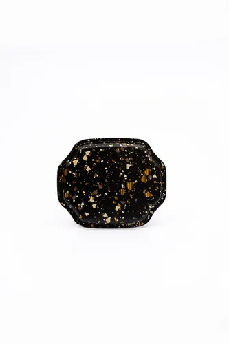 Terrazzo Black Desenli Küçük Sekizgen Metal Tepsi, 16 x 19 cm