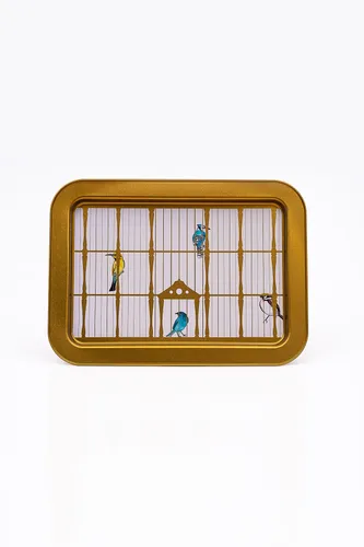 Bird Cage Desenli Grande Metal Tepsi, 31 x 43 cm
