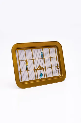 Bird Cage Desenli Grande Metal Tepsi, 31 x 43 cm