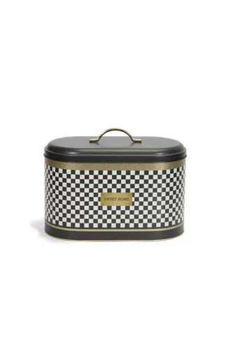Checkers Black_Swt Home Desenli Oval Metal Ekmek Kutusu, 10.4 lt