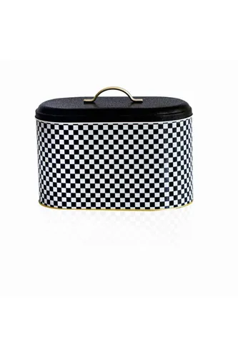 Checkers Black Desenli Oval Metal Ekmek Kutusu, 10.4 lt