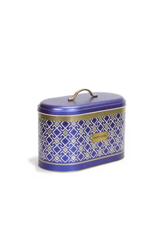 Turkish Blue_Bread Box Desenli Oval Metal Ekmek Kutusu, 10.4 lt