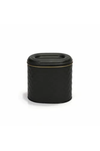 Flat Black Desenli Oval Metal Kutu, 14 x 12 x 13 cm, 1.4 lt