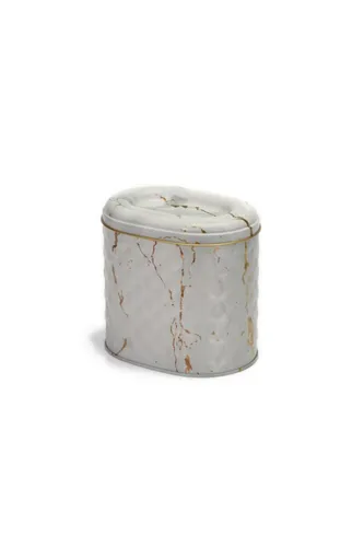 Marble White Desenli Oval Metal Kutu, 14 x 12 x 13 cm, 1.4 lt