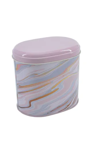 Liquid Flat Pink Desenli Oval Metal Kutu, 14 x 12 x 13 cm, 1.4 lt