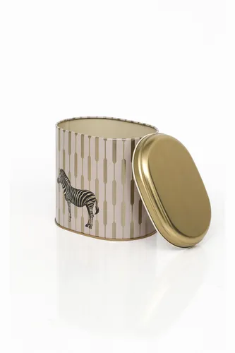 Safari Zebra Desenli Oval Metal Kutu, 14 x 12 x 13 cm, 1.4 lt