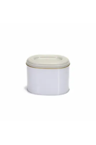 Flat White Desenli Oval Metal Kutu, 14 x 12 x 13 cm, 1.4 lt