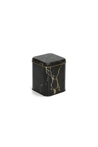 Marble Black Desenli Kare Metal Kutu, 10.5 x  10.5 x 16 cm, 1.7 lt