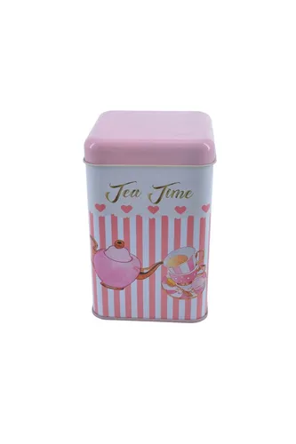 Sprinkles Tea Time Desenli Kare Metal Kutu, 10.5 x  10.5 x 16 cm, 1.7 lt