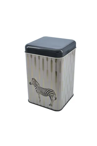 Safari Zebra Desenli Kare Metal Kutu, 10.5 x  10.5 x 16 cm, 1.7 lt