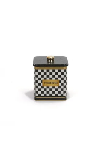 Checkers Black_Swt Home Desenli Kare Metal Kutu, 12 x 12 x 13.7 cm, 1.8 lt